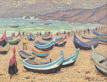 Jacques Martin-Ferrières (French, 1893-1972) Barques sur la Plage (Nazaré, Portugal), 1922