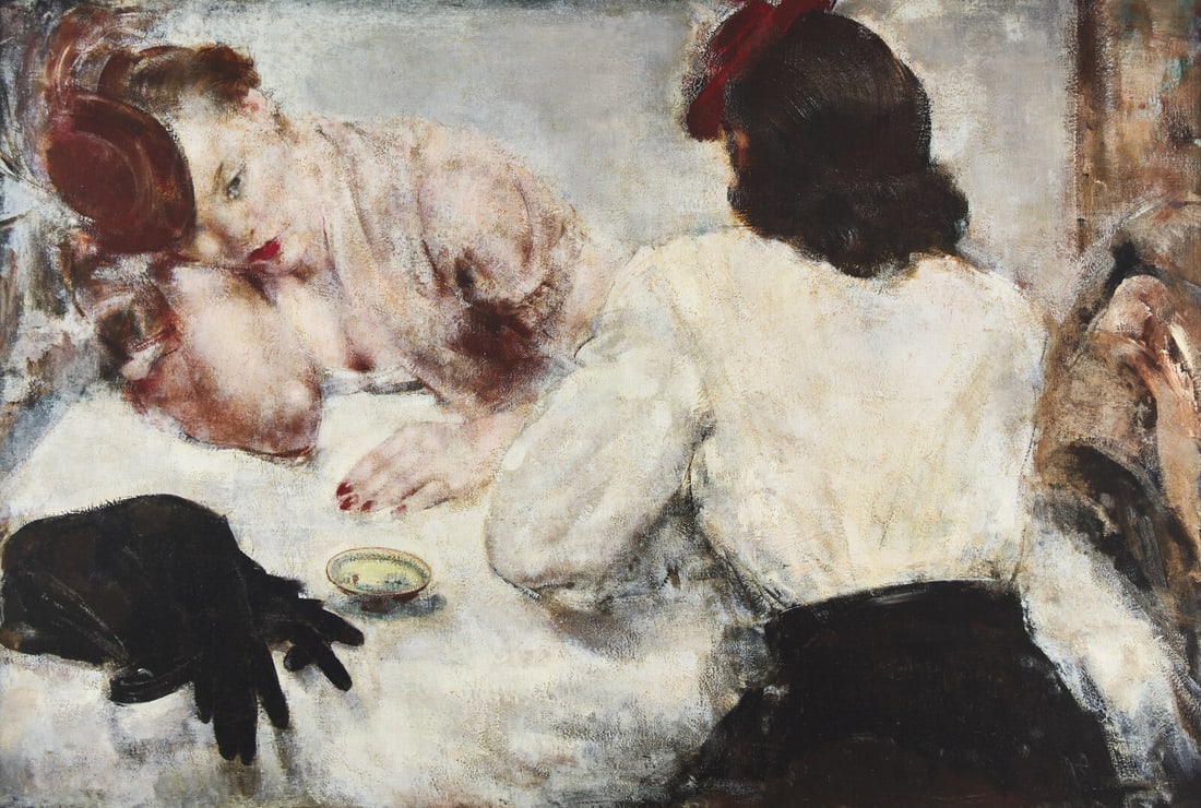 Grigory Gluckmann (Belarusian, 1898-1973) Rêverie (Two Women at a Café Table) (1 of 3)