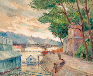 Maximilien Luce (French, 1858-1941) Le Bateau-Lavoir, Paris (Bords de Seine): Maximilien Luce (French, 1858-1941) Le Bateau-Lavoir, Paris (Bords de Seine) oil on paper laid down to board signed Luce (lower right) 13 1/2 x 16 1/2 in. (34.3 x 41.9cm) This lot is located in Philad