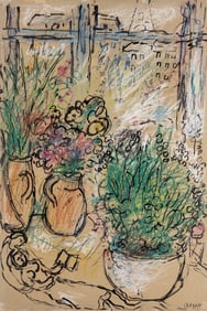 Marc Chagall (French/Russian, 1887-1985) Amoureux aux Fleurs Devant la Fenêtre à Paris,