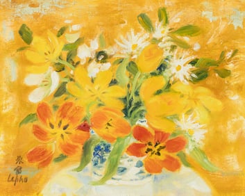 Le Pho (French/Vietnamese, 1907-2001) Tulipes sur Fond Jaune, 1976