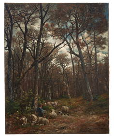 Charles Émile Jacque (French, 1813-1894) Shepherd and Flock in a Moonlit Forest (1 of 5)