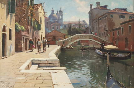 Peder Mørk Mønsted (Danish, 1859-1941) Canal in Venice, 1928 (1 of 3)