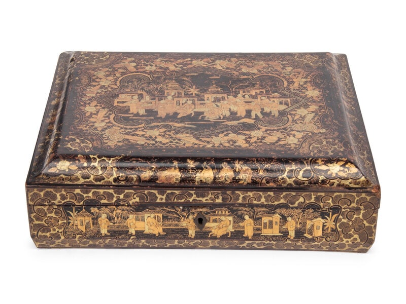 A Chinese Export Black Lacquer and Parcel-Gilt Game Box (1 of 10)