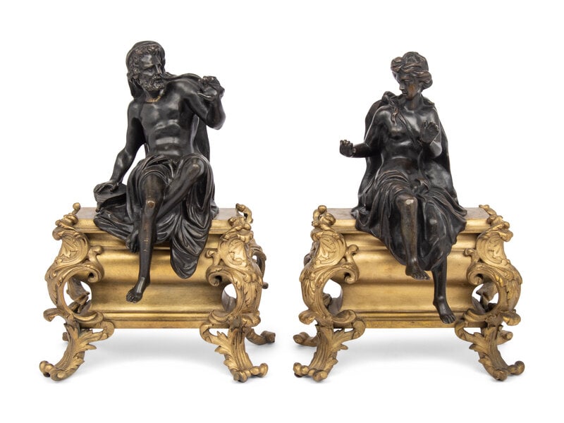 A Pair of French Gilt and Patinated Bronze Figural Chenets (1 of 2)