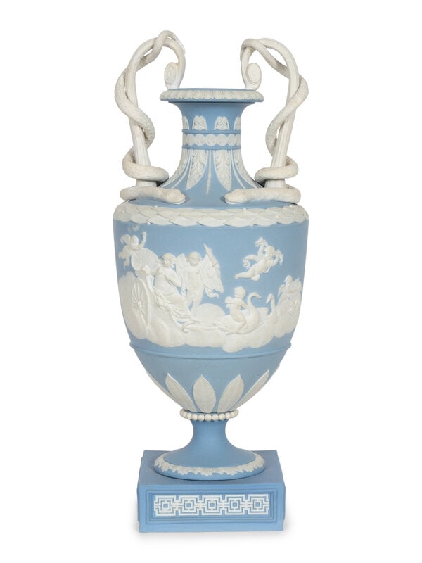 A Pale Blue Wedgwood Jasperware Two-Handled Serpent Vase (1 of 3)