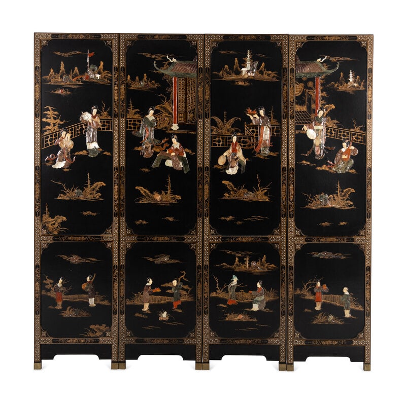 Four Chinese Export Hardstone-Inlaid Screen Panels (1 of 4)