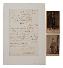 [HAWKINS, Rush C. (1831-1920)]. Group including war-date ALS, CDV, and portrait of a first