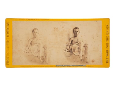 [CIVIL WAR]. Stereoview of Benjamin T. Daugherty, an Andersonville prisoner. New York: E. & H. T.