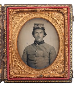 [CIVIL WAR]. Sixth plate ruby ambrotype of a young Confederate soldier, likely from Georgia or