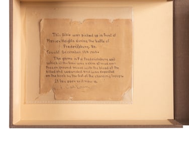 [CIVIL WAR]. Soldier's Bible recovered by Sgt. W. F. Calhoun in front of Marie's Heights during the