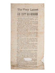 [CIVIL WAR]. The Very Latest, Gen. Scott Has Resigned. [Cincinnati, OH?] 15 April 1861.