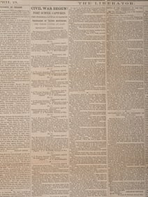 [CIVIL WAR]. The capture of Fort Sumter featured in The Liberator. Boston, MA: 19 April 1861.