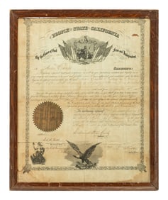 [CIVIL WAR]. STANFORD, Governor Leland (1824-1893). Early California militia commission signed