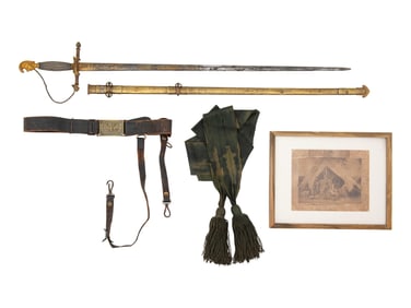 [CIVIL WAR]. Sword, war-date photograph, medical officer's sash, belt and buckle identified to