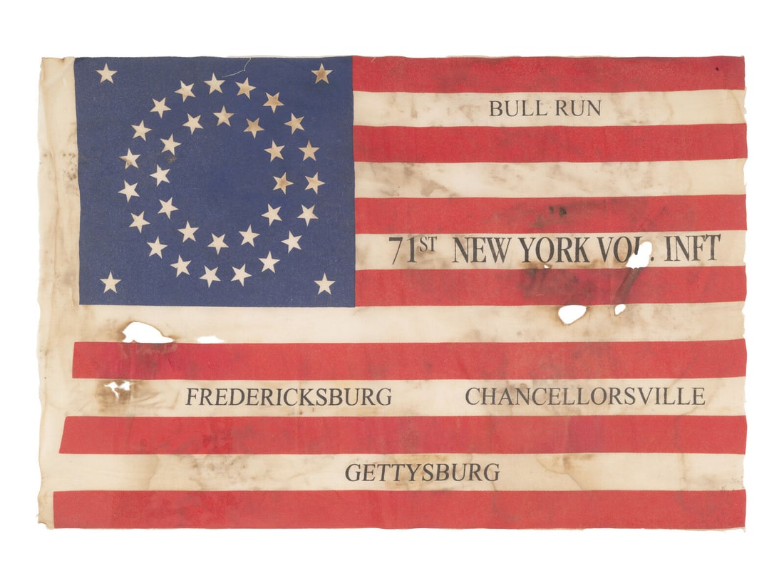 [CIVIL WAR]. 35-star veteran's parade flag for the 71st New York Volunteers. Ca 1880s-early 1900s. (1 of 2)