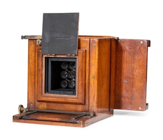 [EARLY PHOTOGRAPHY]. Wet plate, 9-lens camera. Fallowfield, London, ca 1870.