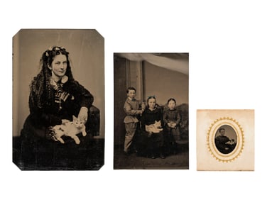 [EARLY PHOTOGRAPHY]. Tintypes of people with cats, incl. a charming portrait of 3 children and their