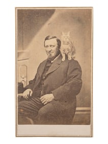 [EARLY PHOTOGRAPHY]. 6 CDVs of cats, including a portrait of a man with a feline perched on his