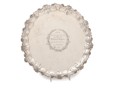 [ENSLAVEMENT & ABOLITION]. William IV silver presentation salver gifted to Philadelphia businessman