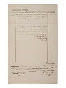 [PRESIDENTIAL]. TAYLOR, Zachary (1784-1850). Partially printed document signed ("Z. Taylor"), as