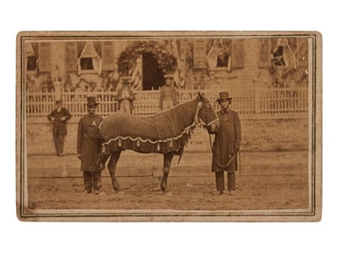 [LINCOLN, Abraham (1860-1865)]. CDV of Lincoln's Horse, "Old Robin" led by African American Reverend