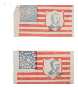 [FLAGS-POLITICS]. A group of two 36-star parade flags for James G. Blaine. Ca 1884.