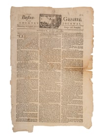 [FRENCH & INDIAN WAR]. The Boston Gazette and Country Journal. No. 63. Boston, MA: 14 June 1756.