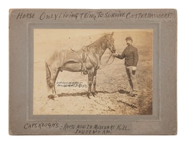 [INDIAN WARS]. Cabinet photograph of Comanche, sole survivor of the Battle of Little Bighorn.