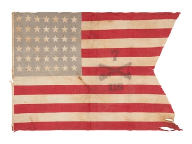 [FLAGS]. 42-Star 7th Cavalry Regiment parade Guidon. Ca 1889-1891.