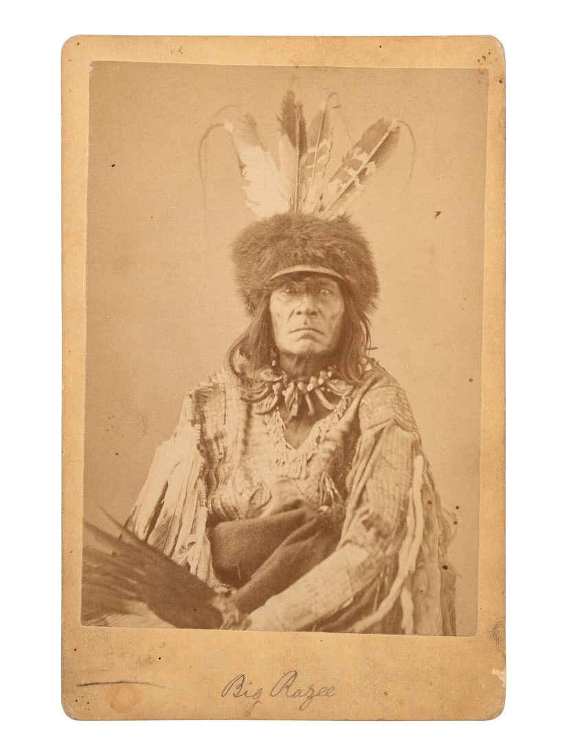 [NATIVE AMERICANS]. GARDNER, Alexander (1821-1882), photographer. Cabinet card of Big Razor, Upper: [NATIVE AMERICANS]. GARDNER, Alexander (1821-1882), photographer. Cabinet card of Big Razor, Upper Yanktonai. Washington, DC, ca 1872. Cabinet photograph on cardstock mount of "Big Razor," as identifi