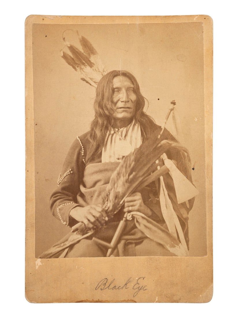 [NATIVE AMERICANS]. GARDNER, Alexander (1821-1882), photographer. Cabinet card of Black Eye, Sans: [NATIVE AMERICANS]. GARDNER, Alexander (1821-1882), photographer. Cabinet card of Black Eye, Sans Arc Sioux. Washington, DC, ca 1872. Cabinet photograph on cardstock mount of Black Eye, or Ish-tah-sah
