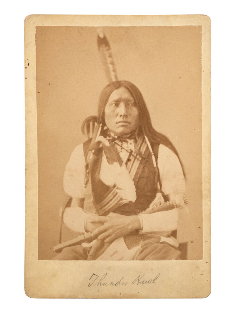 [NATIVE AMERICANS]. [JACKSON, William Henry (1843-1942) photographer]. Cabinet card of Thunder Hawk, (1 of 2)