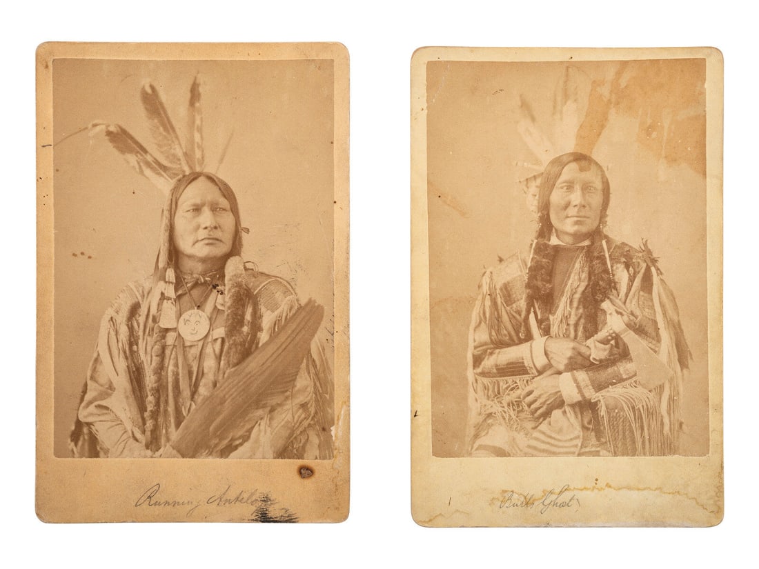 [NATIVE AMERICANS]. 2 cabinet cards of Bull's Ghost and Running Antelope by JACKSON and GARDNER, (1 of 2)
