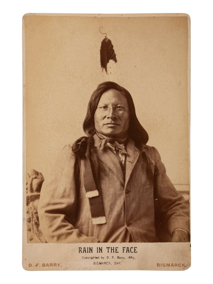[NATIVE AMERICANS]. Cabinet card of Rain-in-the-Face. Bismarck, ND: D. F. Barry, 1885. (1 of 2)