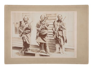 [NATIVE AMERICANS]. Cabinet card of Kiowa-Comanche Reservation leaders Silverhorn, Anko, and