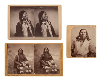 [NATIVE AMERICANS]. Stereoviews of Ute Chiefs Captain Jack, Antellope, and Pia (half stereoview).