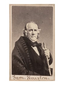 [TEXAS -- HOUSTON, Sam (1793-1863)]. CDV of General Houston seated with cane. New York: C. D.