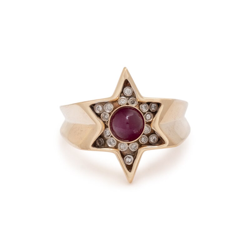 RUBY, DIAMOND, AND YELLOW GOLD STAR RING (1 of 3)