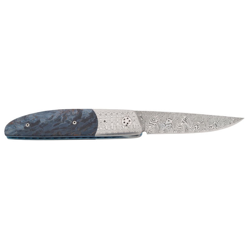 Des Horn Damascus Folding Knife. (1 of 2)