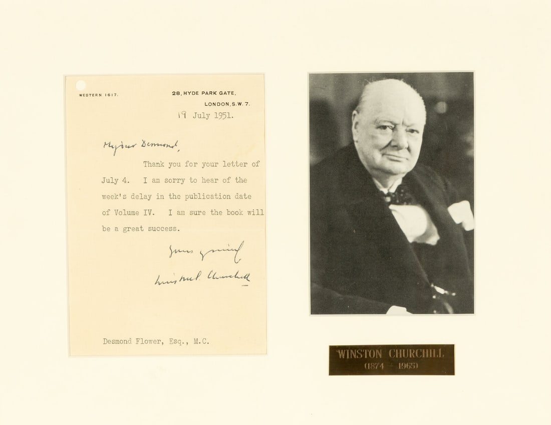 CHURCHILL, Winston Leonard Spencer, Sir (1874-1965). Typed letter signed ("Winston Churchill") to (1 of 2)
