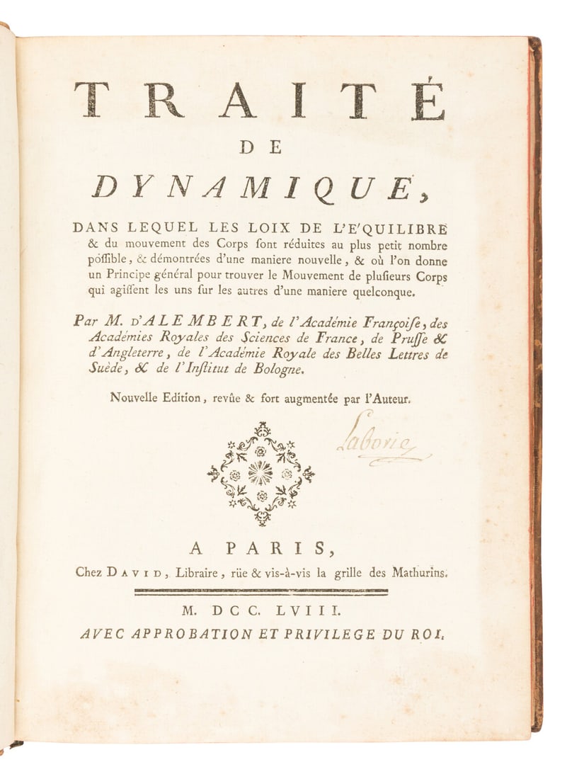 [SCIENCE & TECHNOLOGY]. ALEMBERT, Jean le Rond d' (1717-1783). Traité de dynamique, ...Nouvelle (1 of 1)