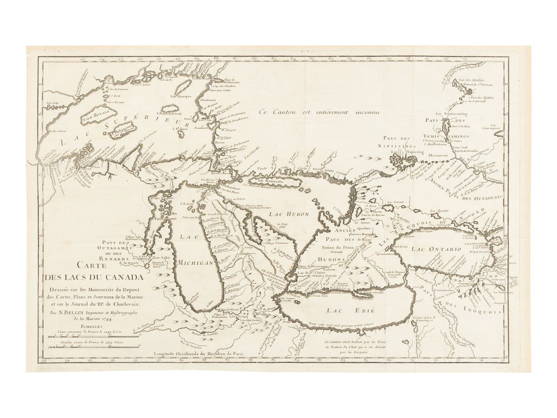 [MAP]. BELLIN, Jacques Nicolas (1703-1772). Carte des Lacs du Canada. Paris, 1744. (1 of 2)