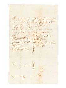 Autograph receipt signed ("X") by Lincoln's stepmother to John Hall, 18 June 1857.