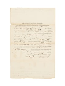 Partially printed document, signed ("C.R. Matheny"). Lincoln's property is seized. 7 May 1834.