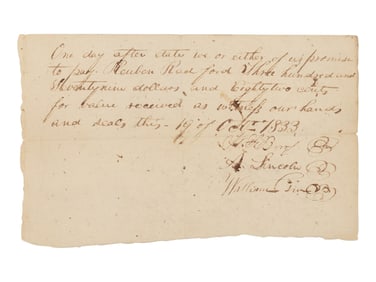 Lincoln's "National Debt", One of his Earliest Extant Documents, 19 October 1833.