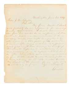 Autograph letter signed ("A. Lincoln"), to John M. Clayton. Washington, D.C., 23 June 1849.