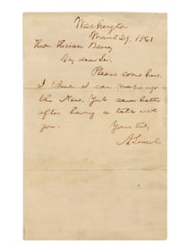 Autograph letter signed ("A. Lincoln") to Hiram Barney, 29 March 1861.