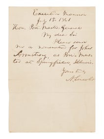 Autograph letter signed ("A. Lincoln") to Montgomery Blair, 15 July 1861.