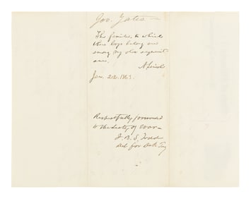 Autograph endorsement, signed ("A. Lincoln"), to Secretary of War, Edwin M. Stanton, Washington,